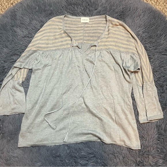 Wrap London Boho Linen Blouse Size XL 100% Linen Striped Crochet - Picture 1 of 3